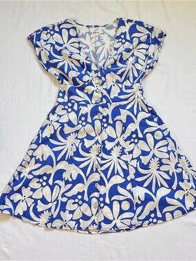 Marine Layer Blue and White Floral Button-Front Dress